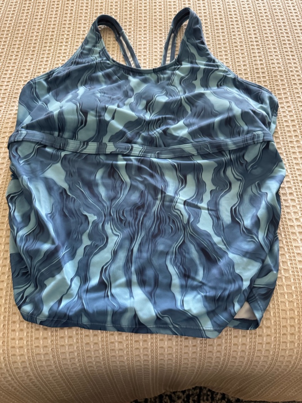 SkirtSports Women's Light Blue and Navy Wave-Print Tankini Top